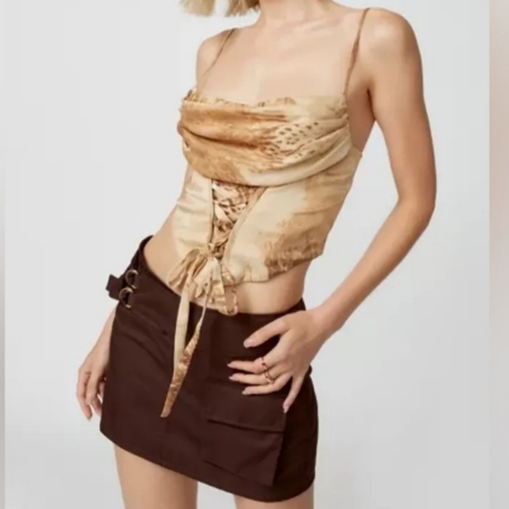 NWT Urban Outfitters Animal Print Lace Up Corset Style Top Sz XS
